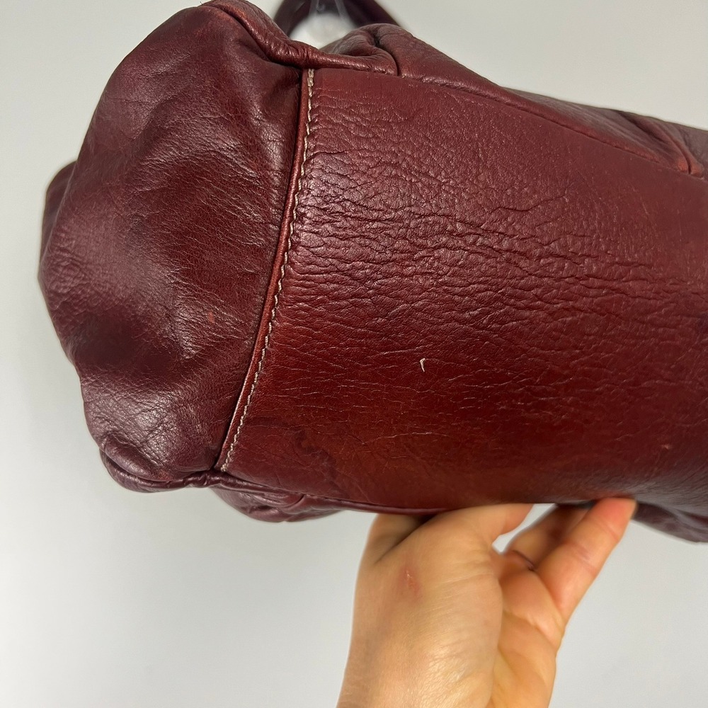 Brown Leather Hobo Shoulder Bag Pleated Slouchy Tote Boho Y2k Academia Retro - Picture 6 of 14